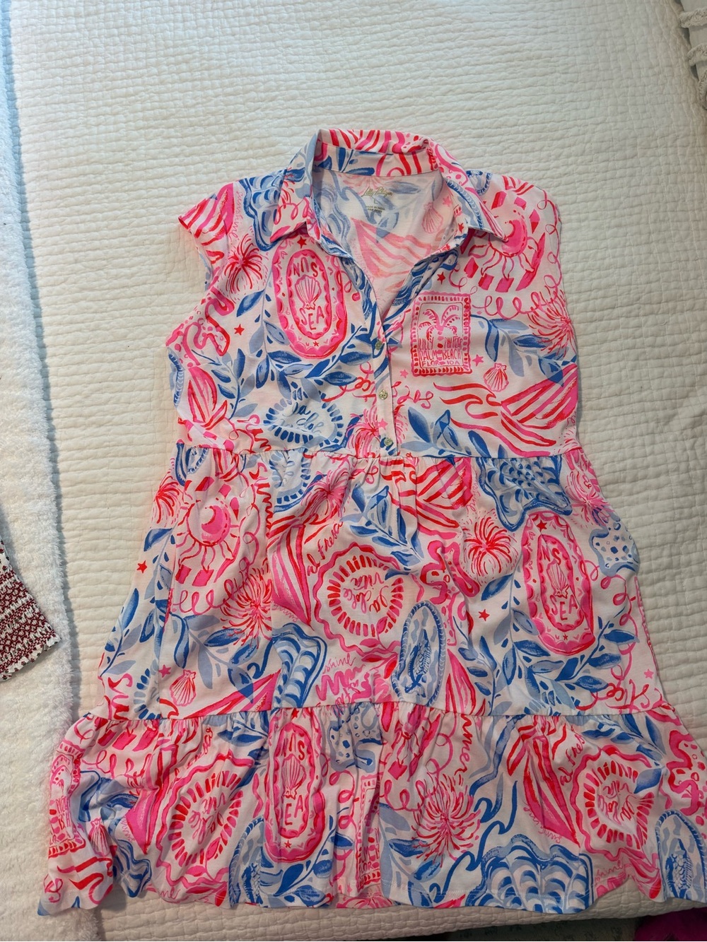 Lilly Pulitzer Pink & Blue Sleeveless Floral Tiered Dress